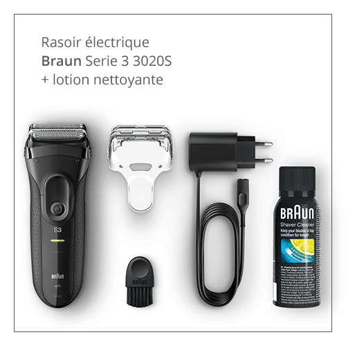 Rasoir électrique Braun Serie 3 3020S + lotion nettoyante