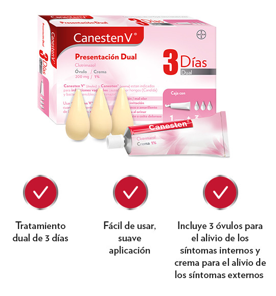 Canesten V Dual 200mg/1% 3 Días, Óvulos y Crema, Crema + 3 Óvulos.