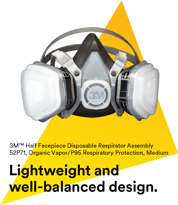 3M™ Half Facepiece Disposable Respirator Assembly 52P71, Organic Vapor/P95  Respiratory Protection, Medium 12 EA/Case
