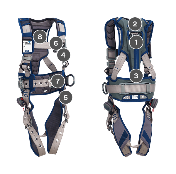 & Side D-Rings Front Blue/Gray 3M DBI-SALA 1112572 ExoFit STRATA TB Leg Straps with Sewn in Hip Pad & Belt Aluminum Back Large